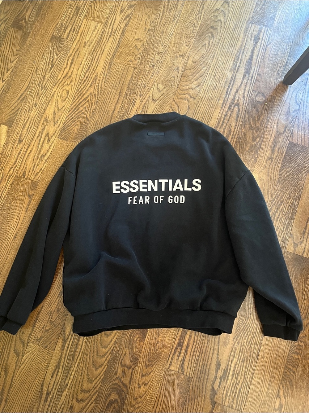 ESSENTIALS Black Crewneck Sweatshirt with White Back Logo L